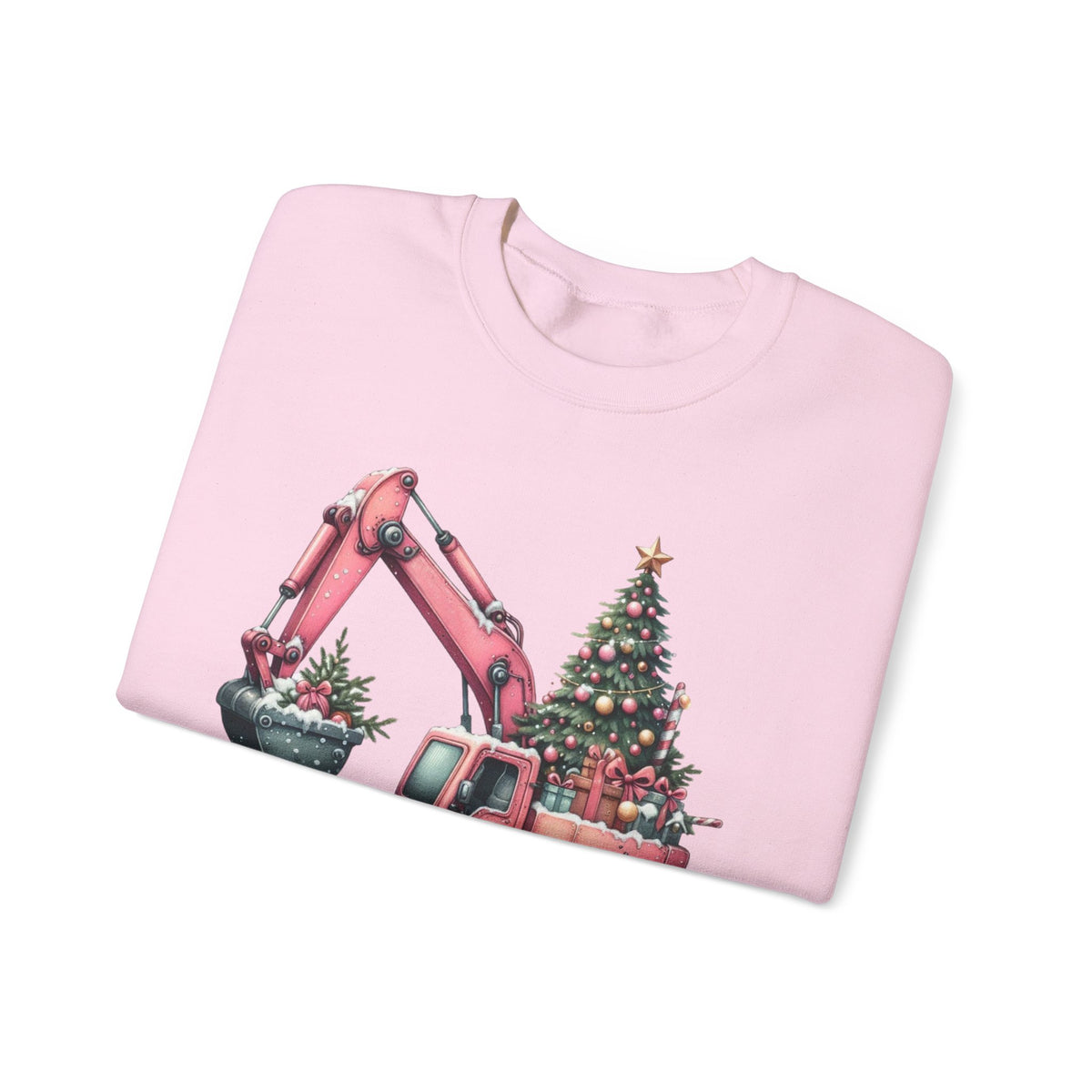 Excavator Merry Christmas Construction – Gildan Heavy Blend | Trendy Women’s Soft Sweatshirt. Direct to Garment. Printed & Shipped in the USA. Unisex Sizes.