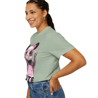 Cute But Feral, Possum in Pink Bibs - Comfort Colors | Trendy Women's T-Shirt. Direct to Garment. Printed & Shipped in the USA. Unisex Sizes.