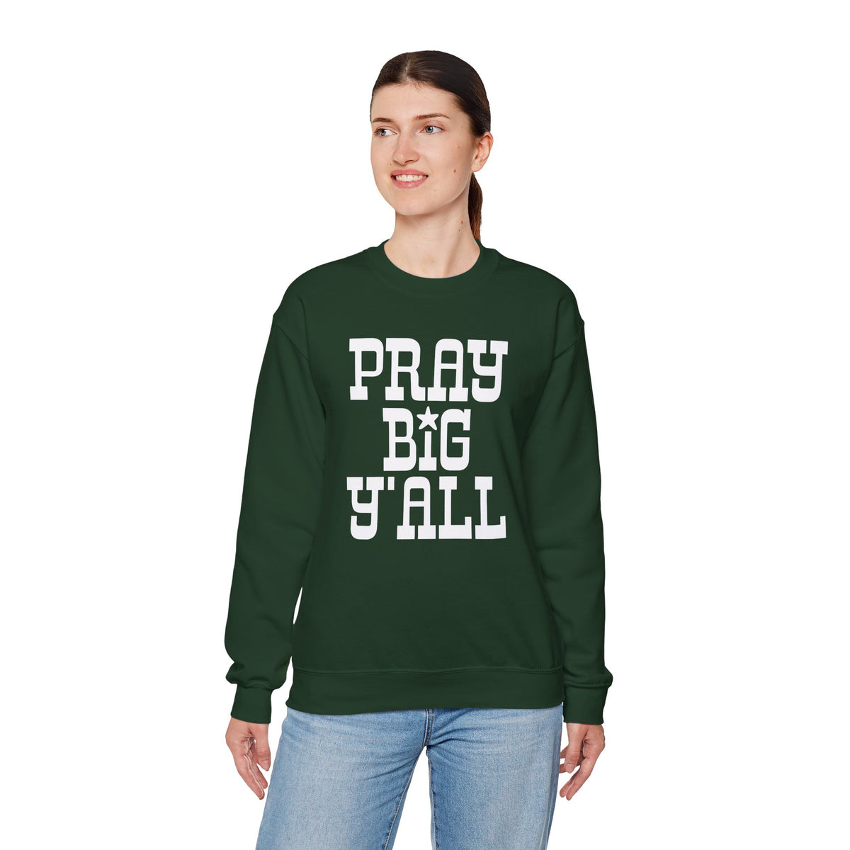 Pray Big Y'all – Gildan Heavy Blend | Trendy Women’s and Men's Soft Sweatshirt. Direct to Garment. Printed & Shipped in the USA. Unisex Sizes.