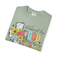Blessed by God, Spoiled by Husband, Protect by Both - Comfort Colors | Trendy Women's T-Shirt. Direct to Garment. Printed & Shipped in the USA. Unisex Sizes.
