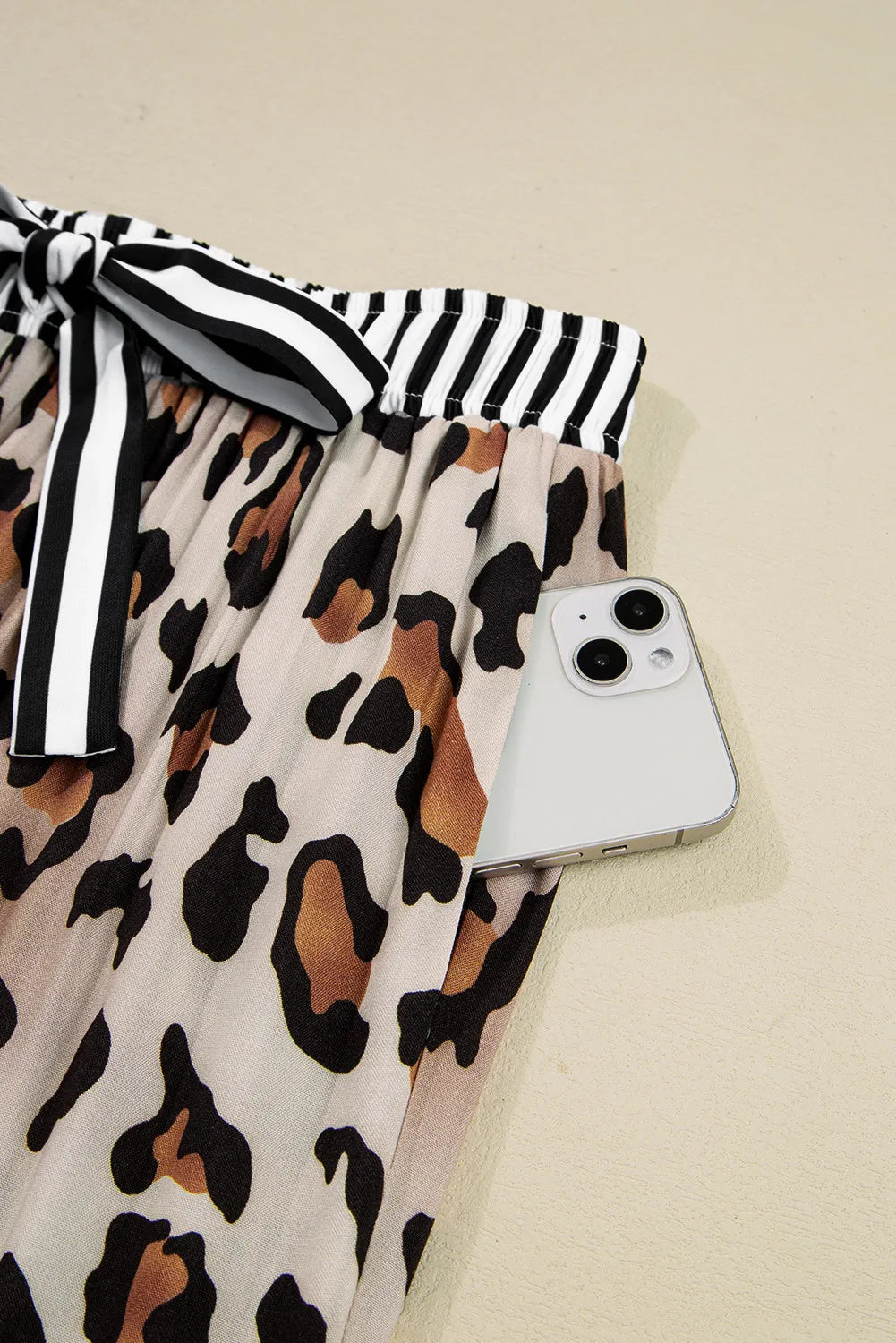 Leopard Print with Black/White Striped Accents 2pc Pants Pajama Set
