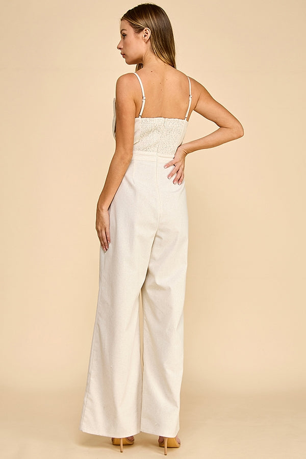 Accordian Shape (Cream) Cami Linen Jumpsuit