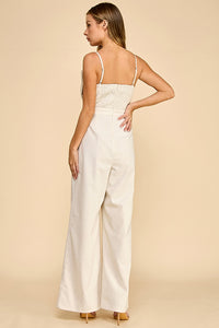 Accordian Shape (Cream) Cami Linen Jumpsuit