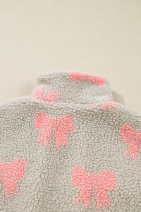 Gray Quarter Zip Pullover w/Pink Bows and Accents