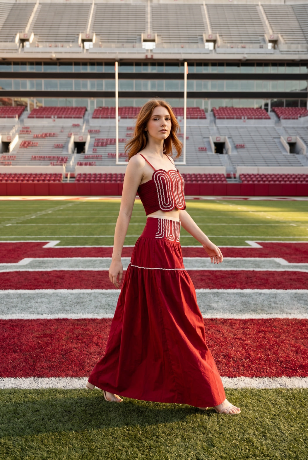 Lightweight Crimson Red (98% Cotton) Cropped Top & Skirt Set