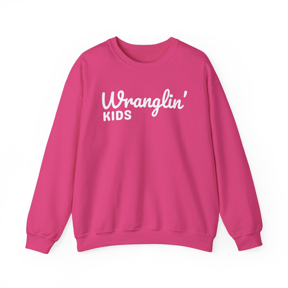 Wranglin' Kids Funny Mom Dad – Gildan Heavy Blend | Trendy Women’s and Men's Soft Sweatshirt. Direct to Garment. Printed & Shipped in the USA. Unisex Sizes.