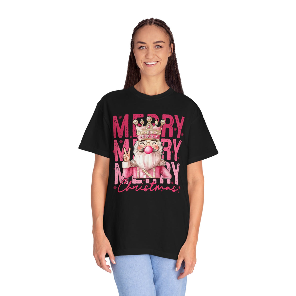 Merry Christmas — Cute Pink Bubblegum Nutcracker  - Comfort Colors | Trendy Women's T-Shirt. Direct to Garment. Printed & Shipped in the USA. Unisex Sizes.
