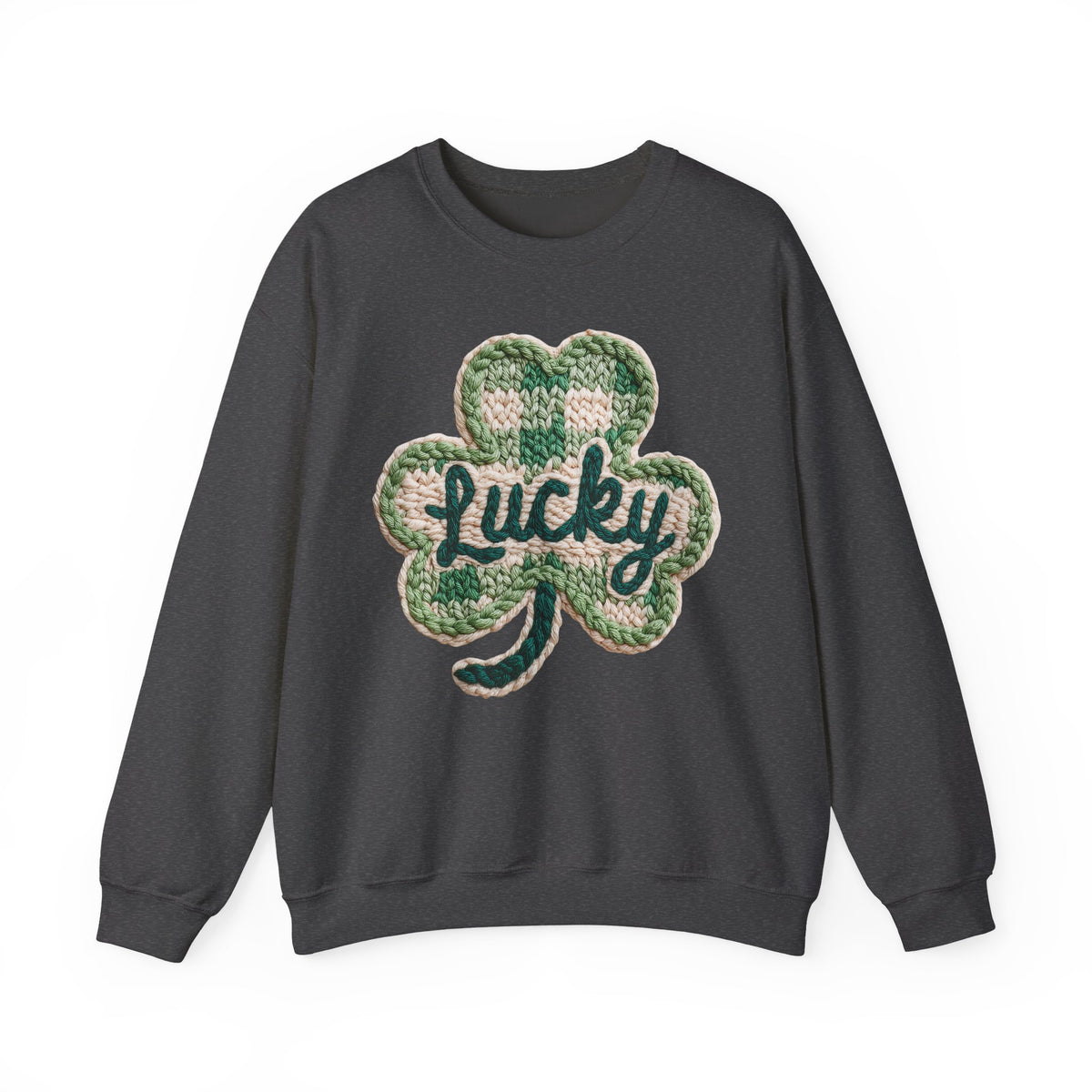 Lucky Shamrock Faux Knit – Gildan Heavy Blend | Trendy Men's and Women’s Soft Sweatshirt. Direct to Garment. Printed & Shipped in the USA. Unisex Sizes.
