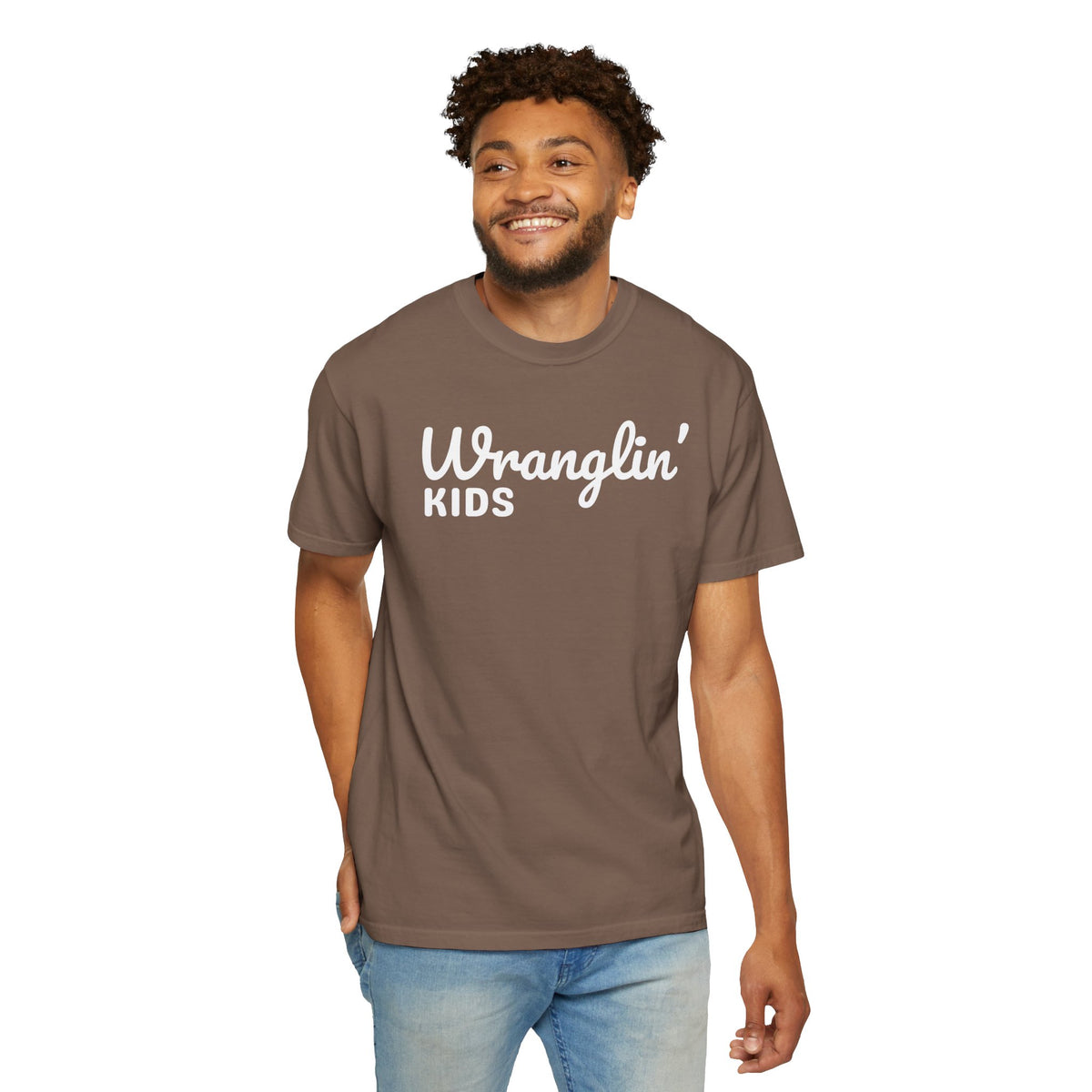 Wranglin' Kids Funny Mom Dad   - Comfort Colors | Trendy Women's and Men's T-Shirt. Direct to Garment. Printed & Shipped in the USA. Unisex Sizes.