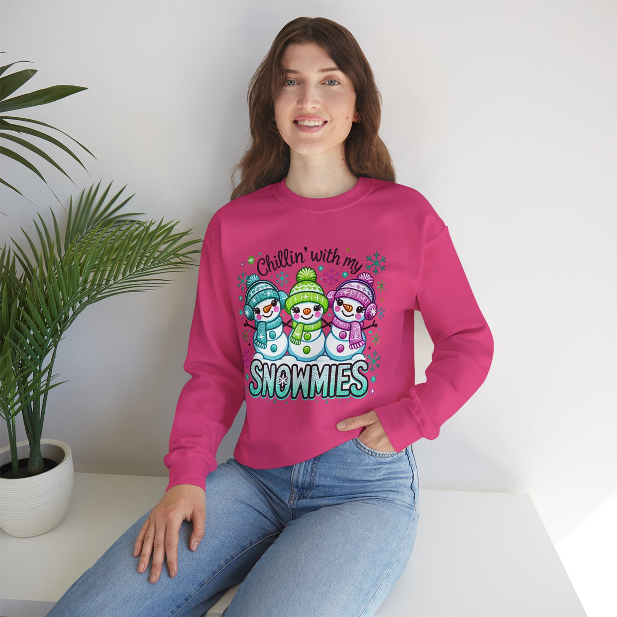 Chillin' With My Snowmies, Winter Snowman – Gildan Heavy Blend | Trendy Women’s Soft Sweatshirt. Direct to Garment. Printed & Shipped in the USA. Unisex Sizes.