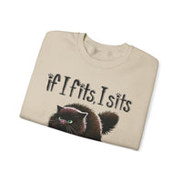 If I Fits I Sits, Cat in a Box – Gildan Heavy Blend | Trendy Women’s and Men's Soft Sweatshirt. Direct to Garment. Printed & Shipped in the USA. Unisex Sizes.