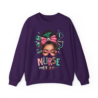 Nurse Life Messy Bun, Cute Stethoscope & Syringe – Gildan Heavy Blend | Trendy Women’s Soft Sweatshirt. Direct to Garment. Printed & Shipped in the USA. Unisex Sizes.