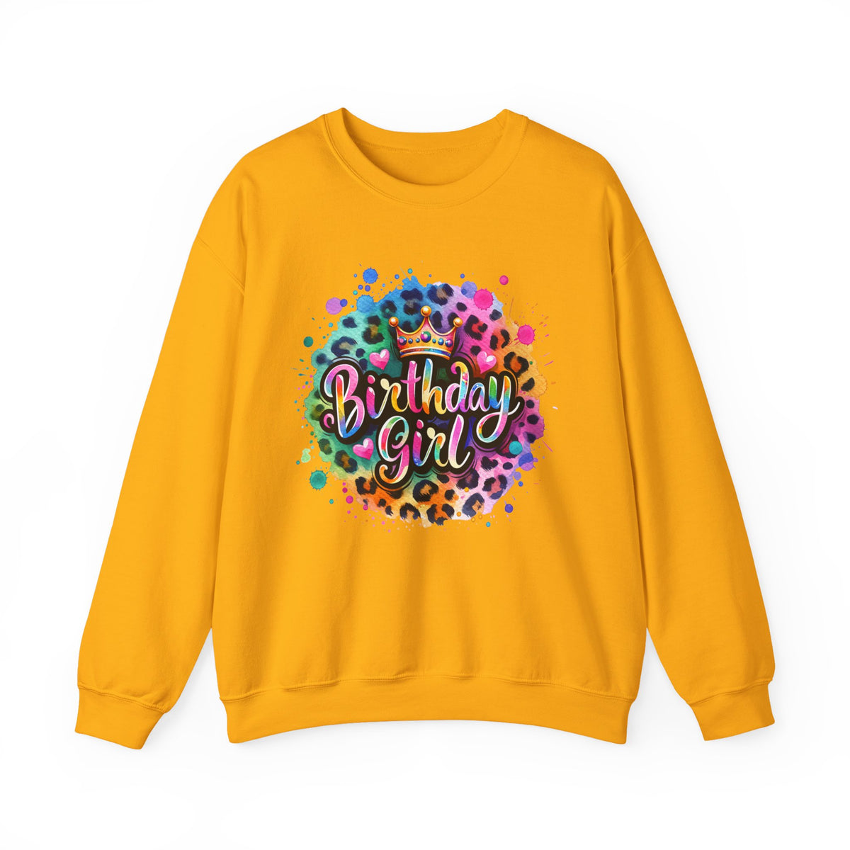 Birthday Girl, Neon Leopard – Gildan Heavy Blend | Trendy Women’s Soft Sweatshirt. Direct to Garment. Printed & Shipped in the USA. Unisex Sizes.