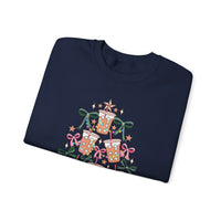 Merry and Caffeinated Iced Coffee Christmas Tree – Gildan Heavy Blend | Trendy Women’s Soft Sweatshirt. Direct to Garment. Printed & Shipped in the USA. Unisex Sizes.