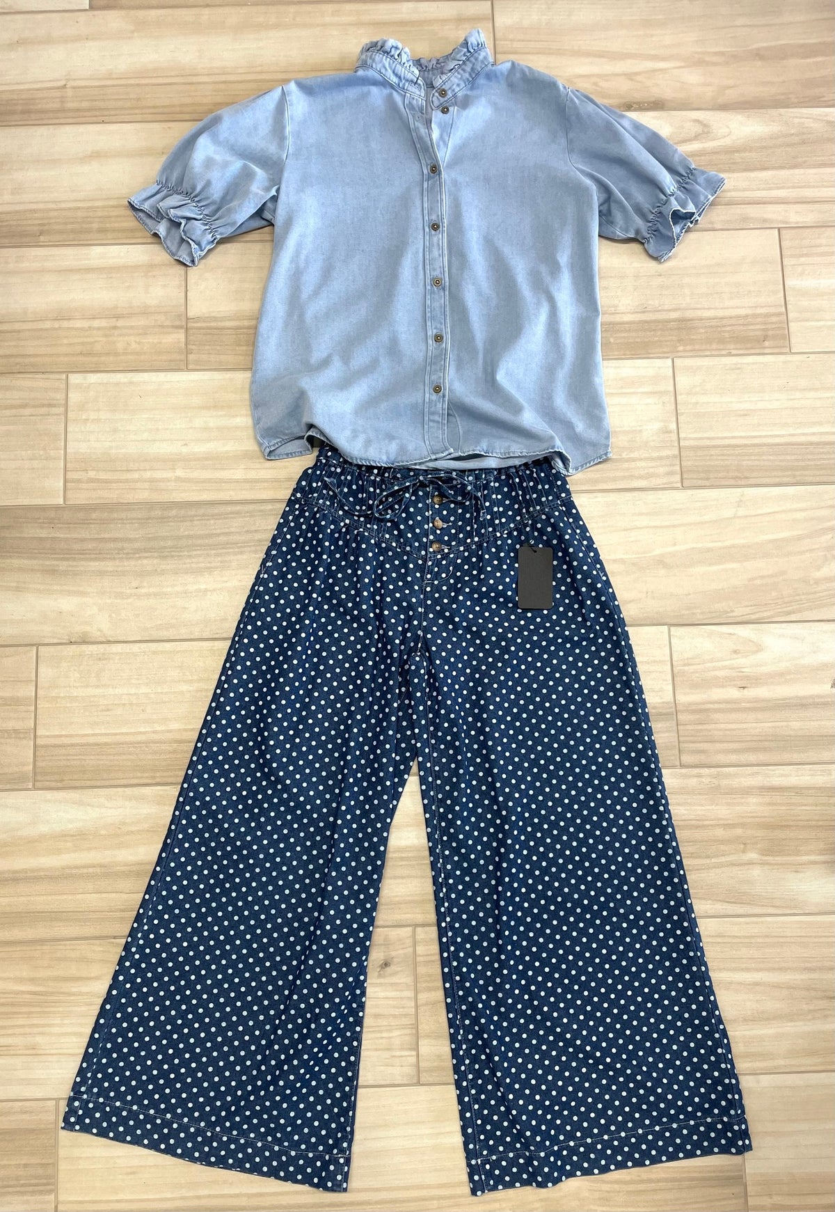 Patricia Polka Dot, Pleated Drawstring Waist Extra-Wide-Leg Jeans