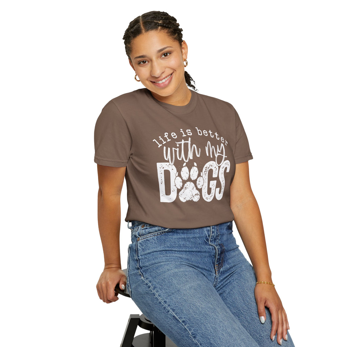 Life Is Better With My Dogs, Distressed - Comfort Colors | Trendy Women's and Men's T-Shirt. Direct to Garment. Printed & Shipped in the USA. Unisex Sizes.