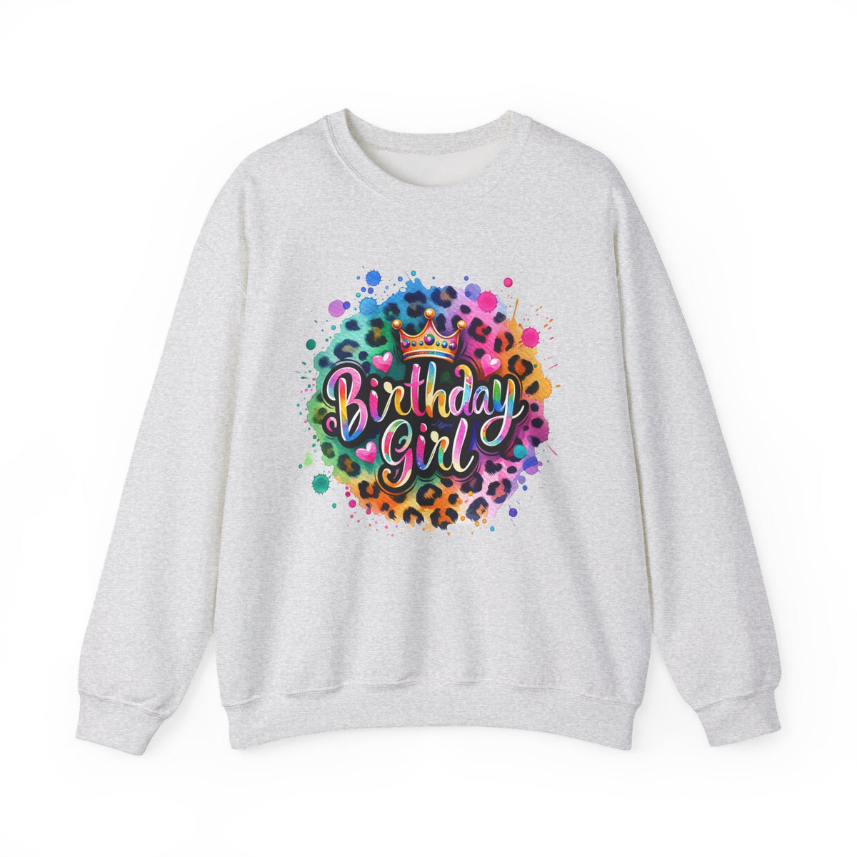 Birthday Girl, Neon Leopard – Gildan Heavy Blend | Trendy Women’s Soft Sweatshirt. Direct to Garment. Printed & Shipped in the USA. Unisex Sizes.