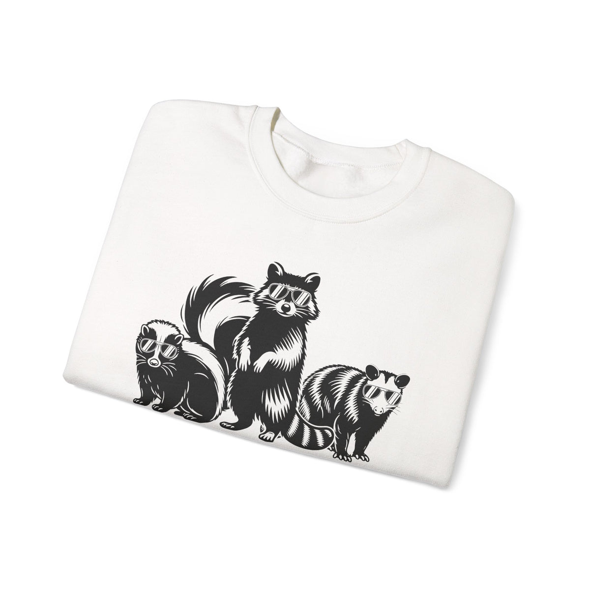 Stay Trashy, Skunk Raccoon Possum – Gildan Heavy Blend | Trendy Women’s and Men's Soft Sweatshirt. Direct to Garment. Printed & Shipped in the USA. Unisex Sizes.