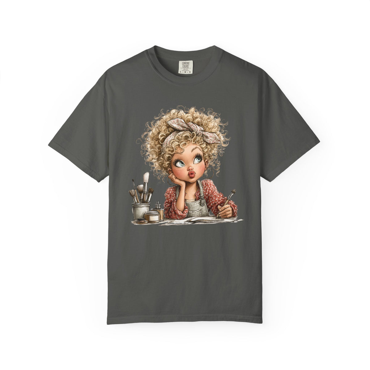 Cute Artist Curly Girl - Comfort Colors | Trendy Women's T-Shirt. Direct to Garment. Printed & Shipped in the USA. Unisex Sizes.