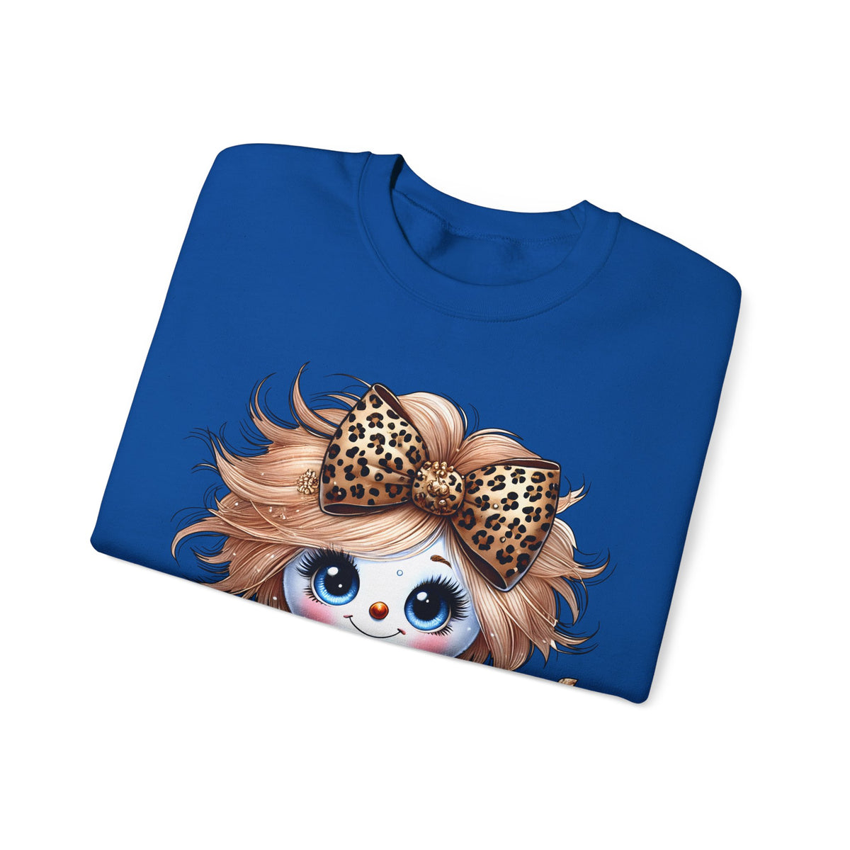 Snowgirl Cute Leopard Bow Snowman, Winter Cozy – Gildan Heavy Blend | Trendy Women’s Soft Sweatshirt. Direct to Garment. Printed & Shipped in the USA. Unisex Sizes.