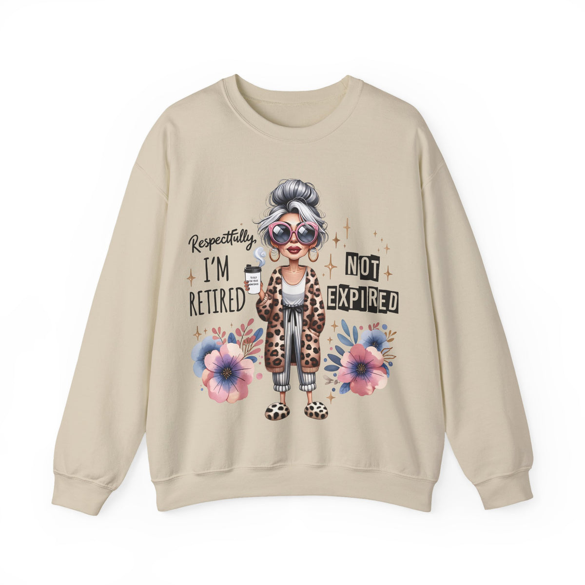Retired Not Expired Crewneck Sweatshirt — Funny Retro Grandma Graphic