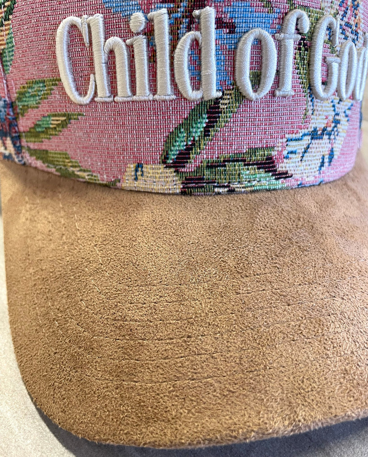 Embroidered (Pink Floral) Child of God Ribbed Snapback Hat