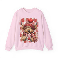Highland Cow Be Mine, Red Checkered – Gildan Heavy Blend | Trendy Women’s Soft Sweatshirt. Direct to Garment. Printed & Shipped in the USA. Unisex Sizes.