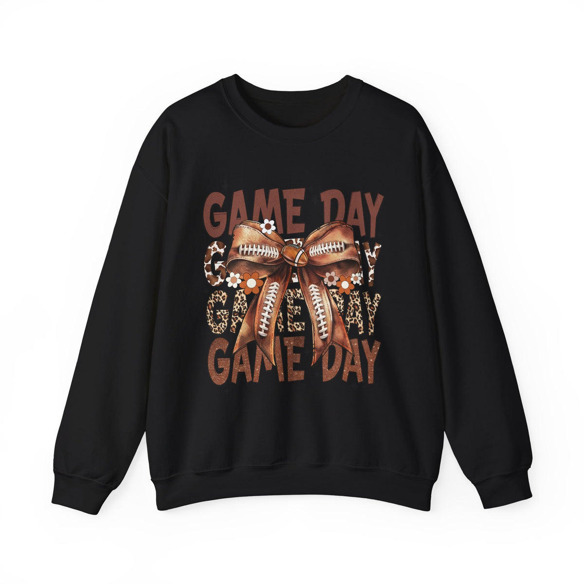 Game Day - Football Bow – Gildan Heavy Blend | Trendy Women’s Soft Sweatshirt. Direct to Garment. Printed & Shipped in the USA. Unisex Sizes.