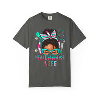 Phlebotomist Life, Messy Bun - Comfort Colors | Trendy Women's T-Shirt. Direct to Garment. Printed & Shipped in the USA. Unisex Sizes.