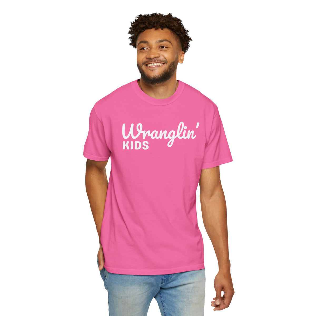 Wranglin' Kids Funny Mom Dad   - Comfort Colors | Trendy Women's and Men's T-Shirt. Direct to Garment. Printed & Shipped in the USA. Unisex Sizes.
