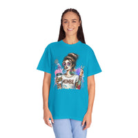Cool Mombie with Coffee Peace Tattoo - Comfort Colors | Trendy Women's T-Shirt. Direct to Garment. Printed & Shipped in the USA. Unisex Sizes.