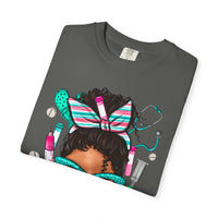 Phlebotomist Life, Messy Bun - Comfort Colors | Trendy Women's T-Shirt. Direct to Garment. Printed & Shipped in the USA. Unisex Sizes.