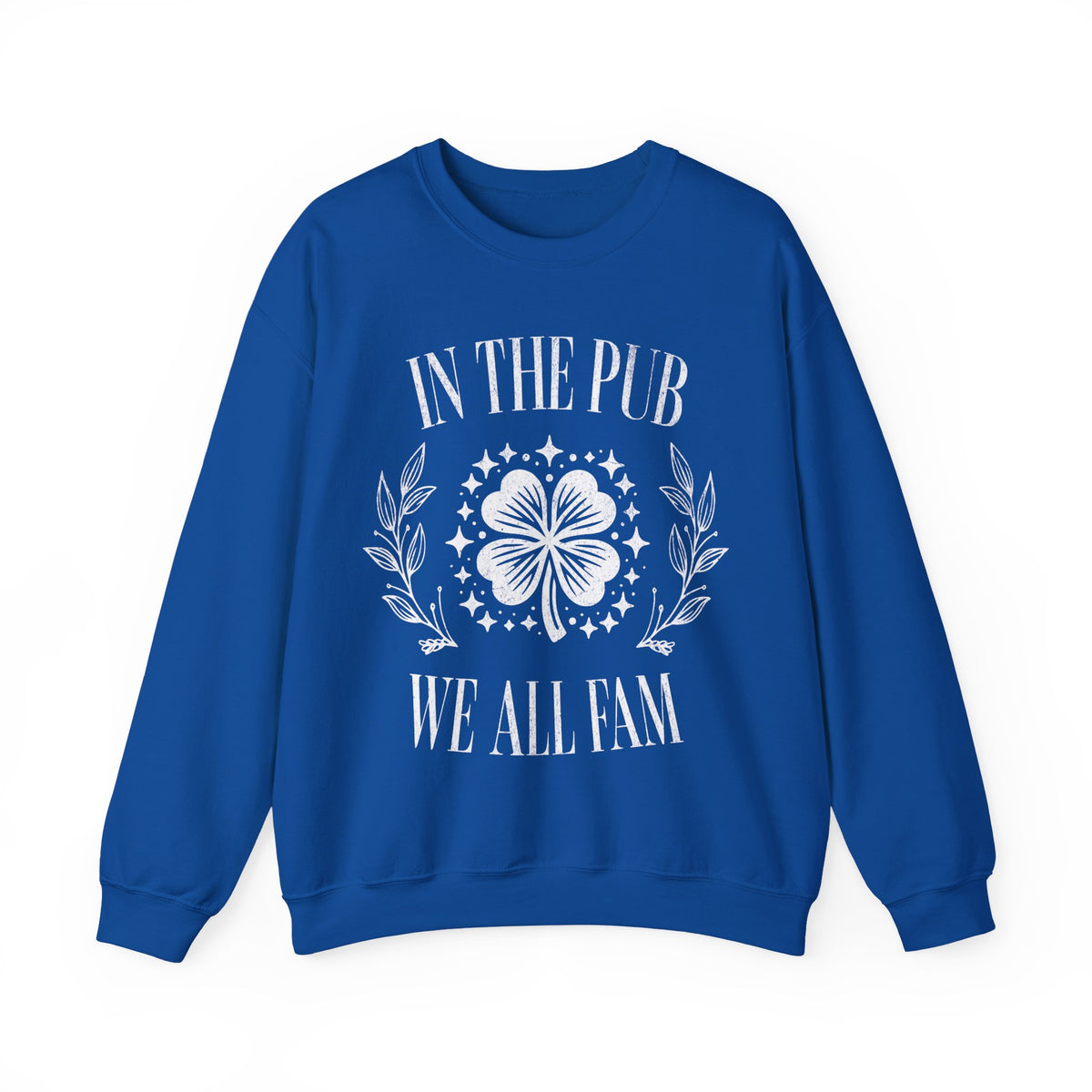 In the Pub We All Fam, Vintage – Gildan Heavy Blend | Trendy Women’s and Men's Soft Sweatshirt. Direct to Garment. Printed & Shipped in the USA. Unisex Sizes.