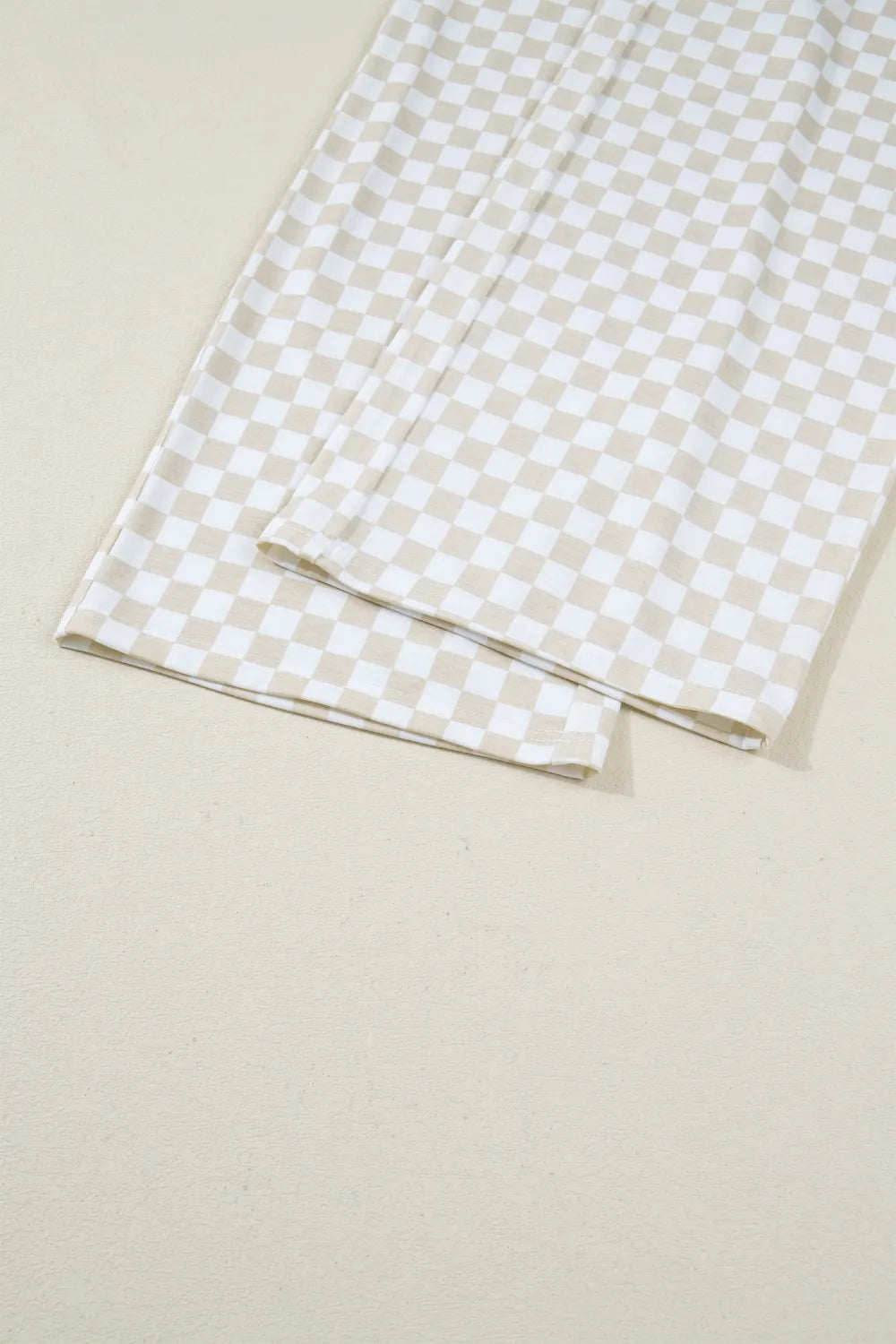 Khaki & White 2pc Checkered Print Half Sleeve Loungewear with Pockets