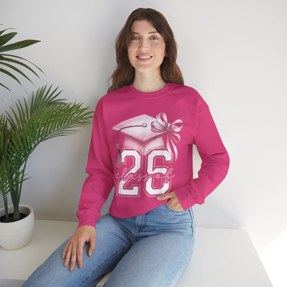 Pink Coquette, Class of 2026 26 Graduation, Pink Cap – Gildan Heavy Blend | Trendy Women’s Soft Sweatshirt. Direct to Garment. Printed & Shipped in the USA. Unisex Sizes.