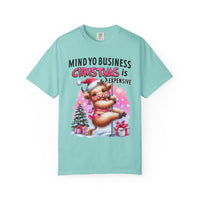 Highland Cow Mind Yo Business Christmas is Expensive - Comfort Colors | Trendy Women's T-Shirt. Direct to Garment. Printed & Shipped in the USA. Unisex Sizes.