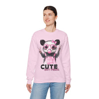 Cute But Feral, Possum in Pink Bibs – Gildan Heavy Blend | Trendy Women’s Soft Sweatshirt. Direct to Garment. Printed & Shipped in the USA. Unisex Sizes.