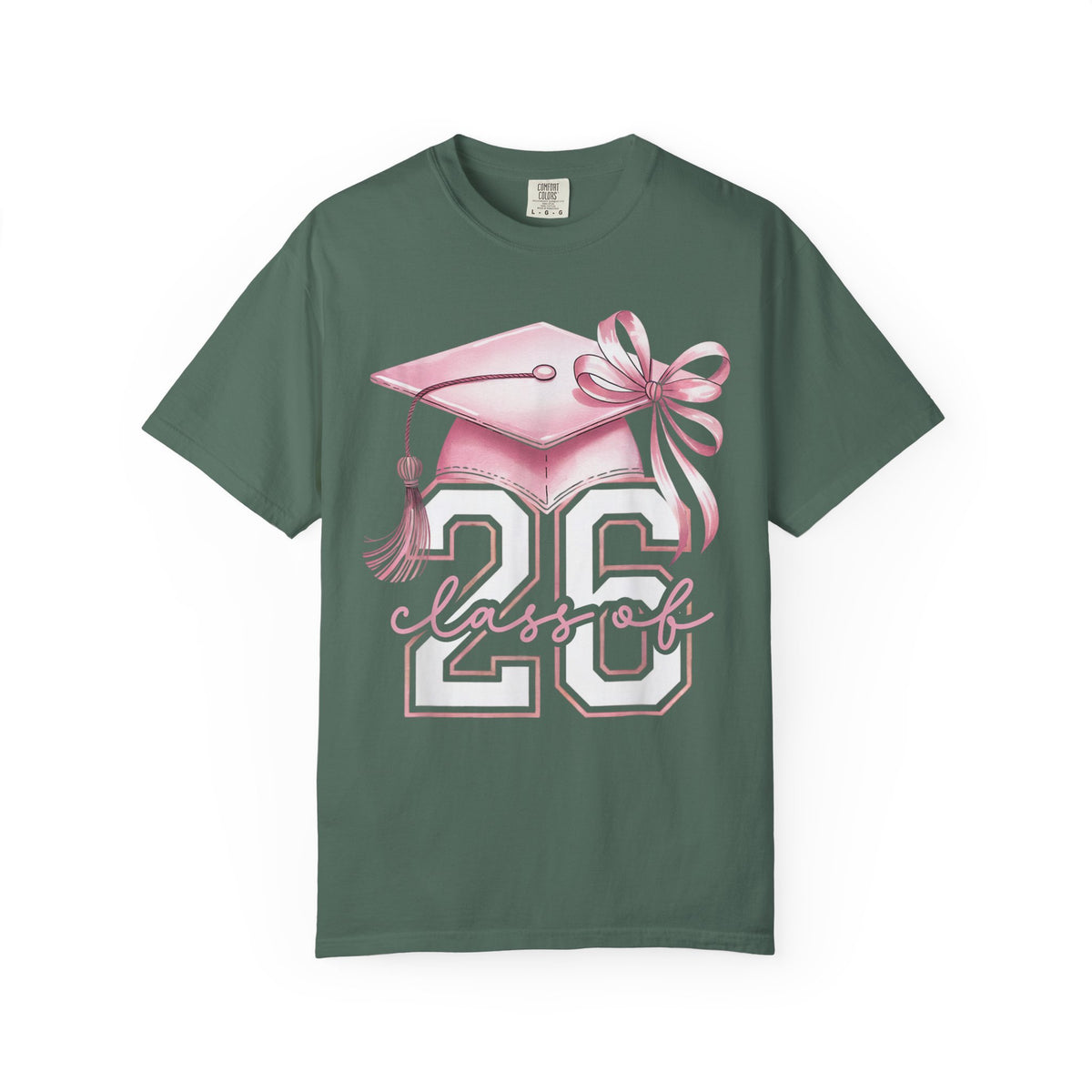 Pink Coquette, Class of 2026 Graduation Cap - Comfort Colors | Trendy Women's T-Shirt. Direct to Garment. Printed & Shipped in the USA. Unisex Sizes.