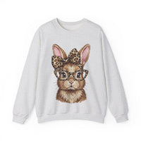 Bunny with Leopard Glasses and Bow – Gildan Heavy Blend | Trendy Women’s Soft Sweatshirt. Direct to Garment. Printed & Shipped in the USA. Unisex Sizes.