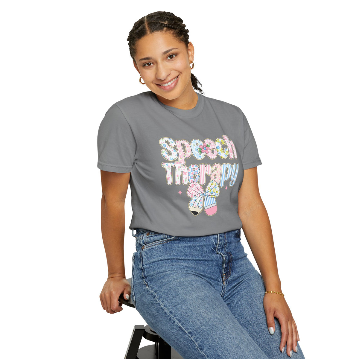 Speech Therapy - Pink Blue Coquette - Comfort Colors | Trendy Women's T-Shirt. Direct to Garment. Printed & Shipped in the USA. Unisex Sizes.