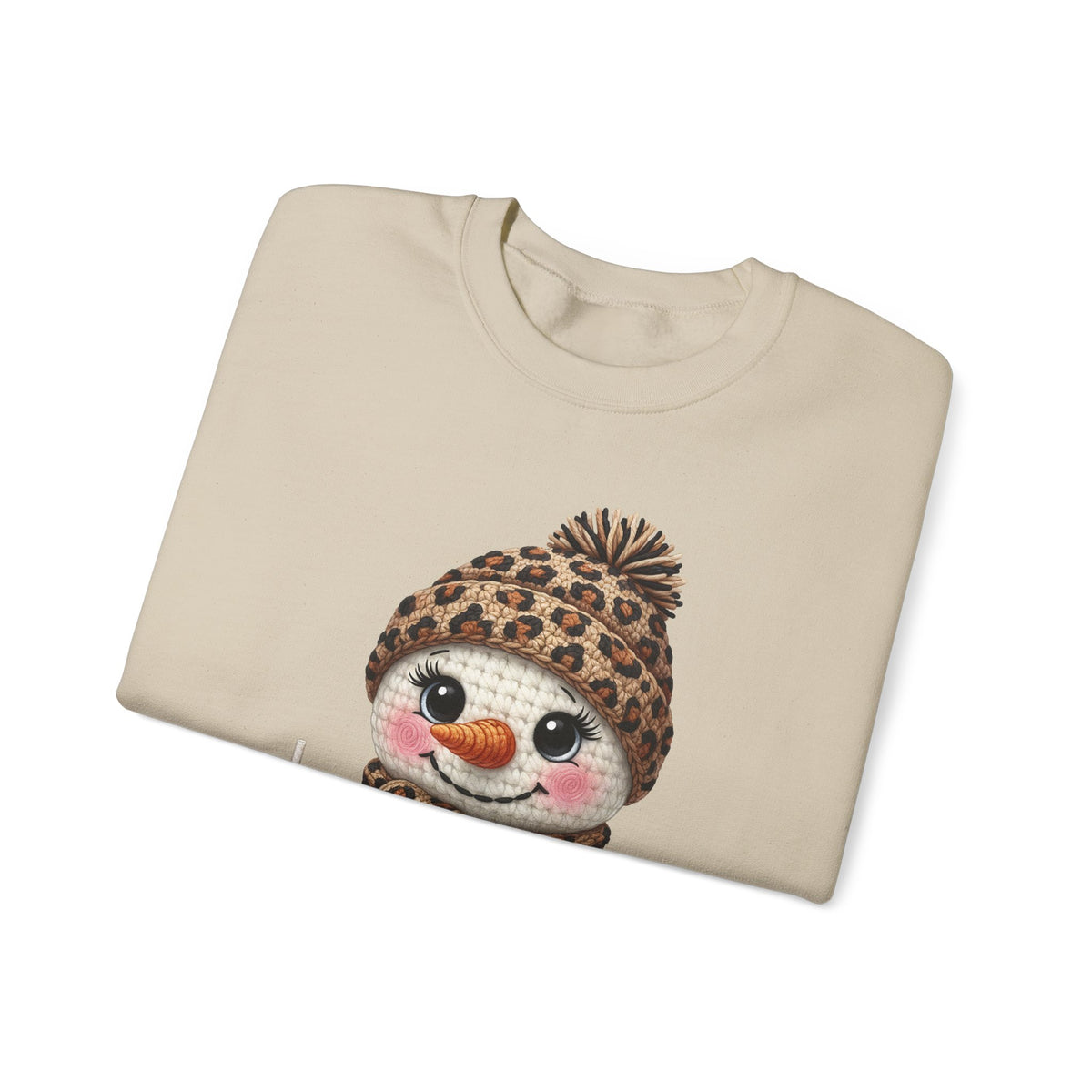 Leopard Snowman - Leopard Purse, Drink, Hat & Scarf – Gildan Heavy Blend | Trendy Women’s Soft Sweatshirt. Direct to Garment. Printed & Shipped in the USA. Unisex Sizes.