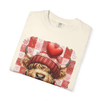 Highland Cow Be Mine, Red Checkered - Comfort Colors | Trendy Women's T-Shirt. Direct to Garment. Printed & Shipped in the USA. Unisex Sizes.