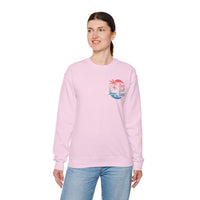 Sun Salt Sand, Beach Sunset - Front & Back Print – Gildan Heavy Blend | Trendy Women’s and Men's Soft Sweatshirt. Direct to Garment. Printed & Shipped in the USA. Unisex Sizes.