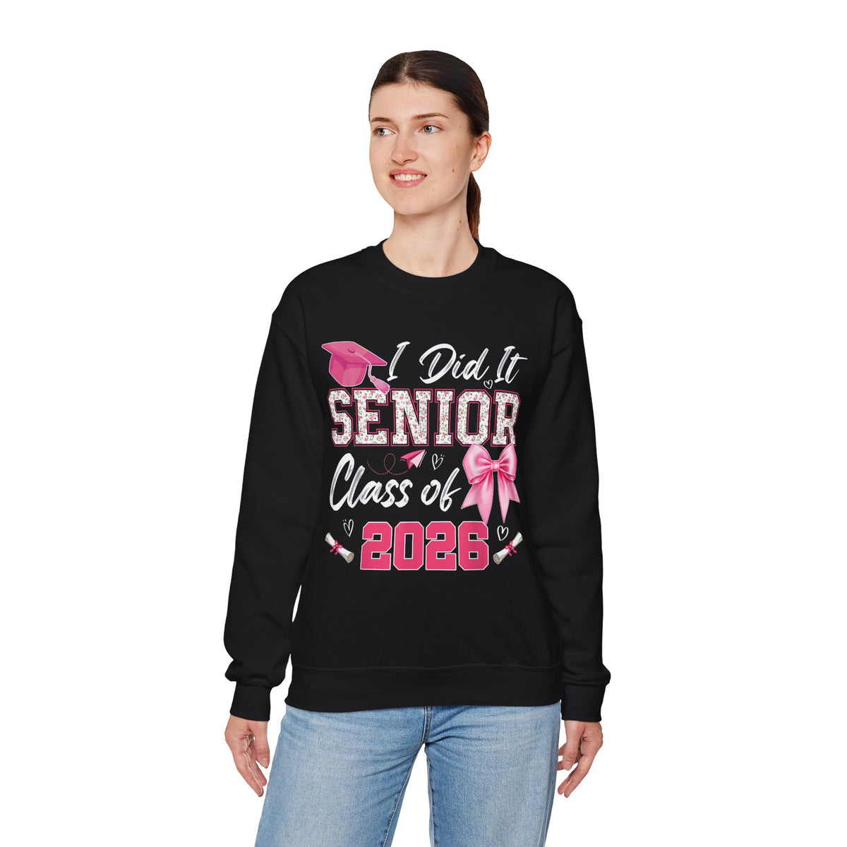 Class of 2026 I Did It Senior Coquette Bow Graduation – Gildan Heavy Blend | Trendy Women’s Soft Sweatshirt. Direct to Garment. Printed & Shipped in the USA. Unisex Sizes.