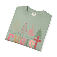 Merry ChrisTmas Christian Faith Graphic - Comfort Colors | Trendy Women's T-Shirt. Direct to Garment. Printed & Shipped in the USA. Unisex Sizes.