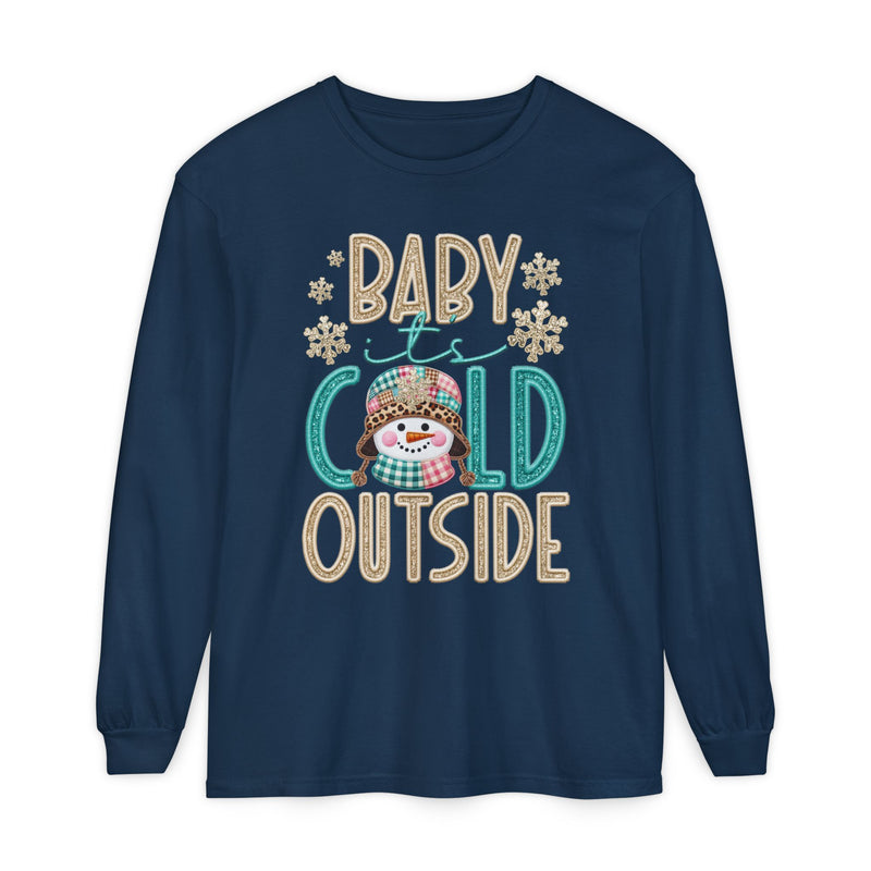 Baby It's Cold Outside Snowman - Comfort Colors | Trendy Women's Long Sleeve T-Shirt. Direct to Garment. Printed & Shipped in the USA. Unisex Sizes.