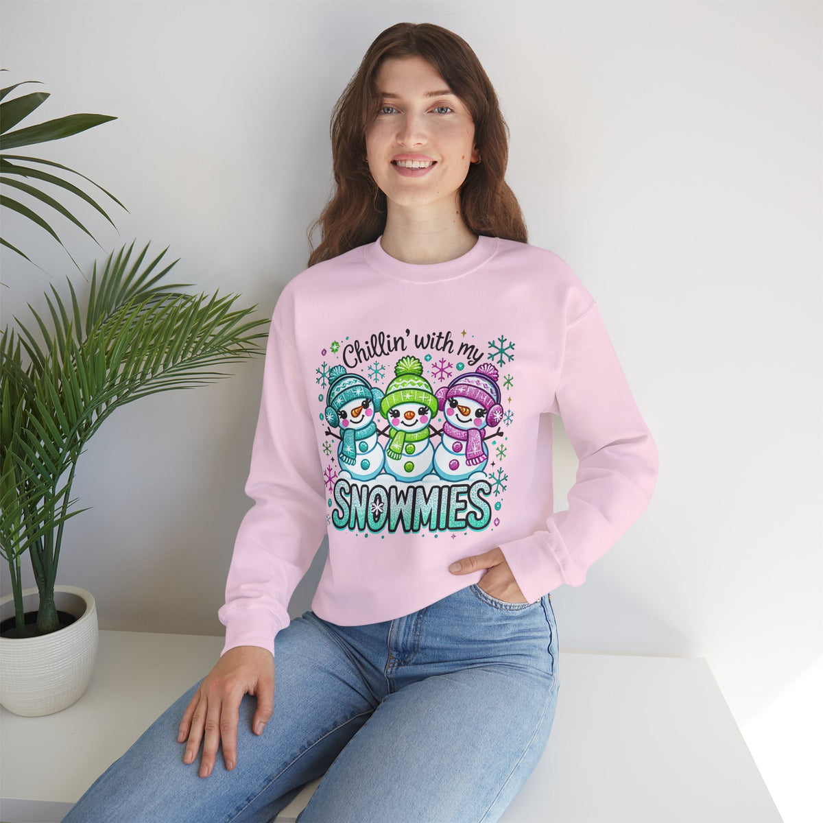 Chillin' With My Snowmies, Winter Snowman – Gildan Heavy Blend | Trendy Women’s Soft Sweatshirt. Direct to Garment. Printed & Shipped in the USA. Unisex Sizes.