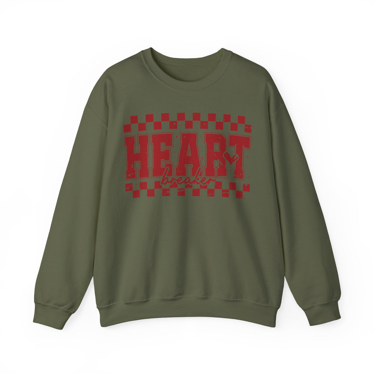 Heart Breaker, Red Checkered Distressed – Gildan Heavy Blend | Trendy Women’s Soft Sweatshirt. Direct to Garment. Printed & Shipped in the USA. Unisex Sizes.