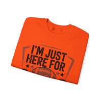 I'm Just Here for Food and Commercials – Gildan Heavy Blend | Trendy Women’s and Men's Soft Sweatshirt. Direct to Garment. Printed & Shipped in the USA. Unisex Sizes.