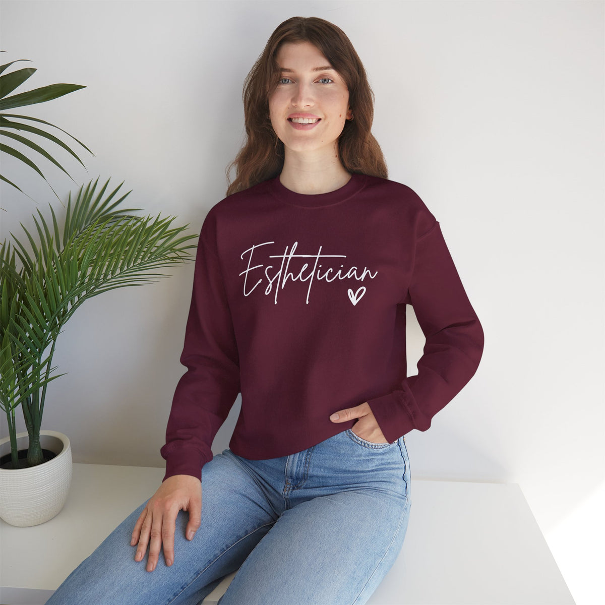 Esthetician Script, Perfect Gift for Your Botox Magician – Gildan Heavy Blend | Trendy Women’s Soft Sweatshirt. Direct to Garment. Printed & Shipped in the USA. Unisex Sizes.